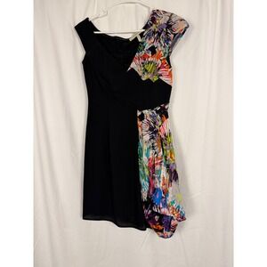 BCBGMAXAZRIA Runway Silk Blend Asymmetrical Floral Mini Dress Black Multi Size 0